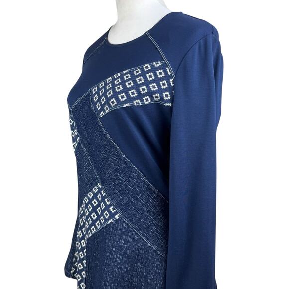 BCBGMaxazria NEW Maygan Navy Blue Multi Combo Patchwork Long Sleeve Top - Picture 7 of 14